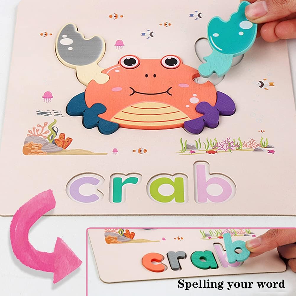 Humdax Wooden Animal Alphabet Toddler Puzzle, Animal Jigsaw with Alphabet Toddlers Puzzles, 6 Pack Learning Educational Toy for 3 4 5 6 Years Old Boys Girls, Montessori Stem Toys Gift for Kids : Toys & Games