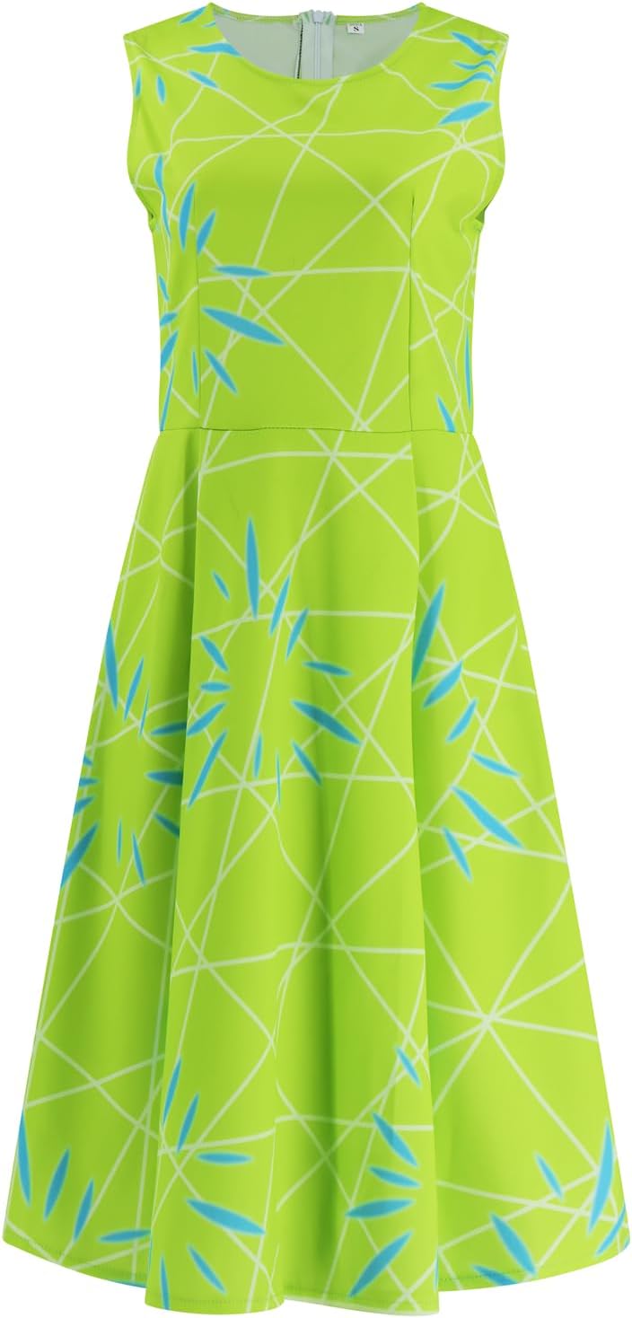 EDAUWAE Joy Costume Women Inside Disgust Costume Out 2 Cosplay Dress Halloween Yellow Green Dance Running Activewear Dress - Image 2