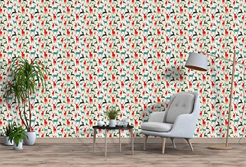 Image of DWELLSINDIA Reindeer in Wood Pattern Self Adhesive Wallpaper Peel & Stick, Waterproof, Scratch Resistant, Laminated (41cm x 244cm, Multi, Reindeer)