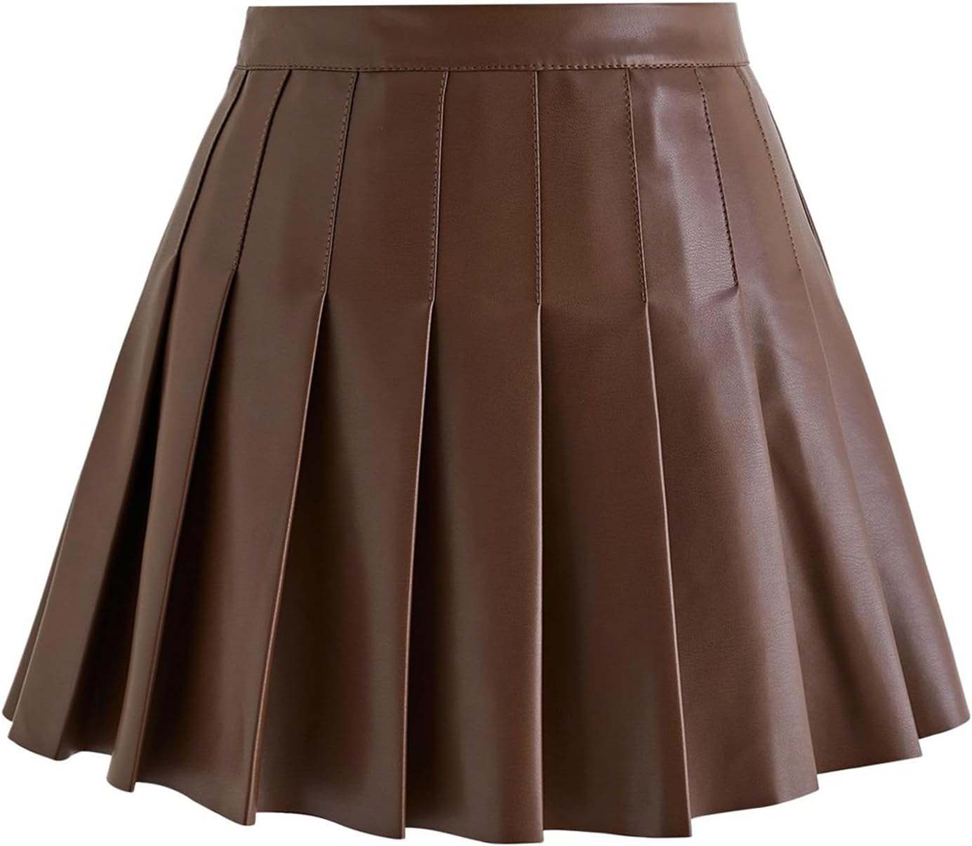 Easisim Womens Faux Leather Mini Skirt High Waisted A-line Skater Short Pleated Skirts - Image 7