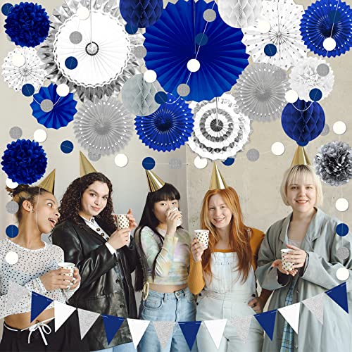 Image of Navy Blue Sliver Party Decorations 23Pcs Royal Blue Birthday Decorations
