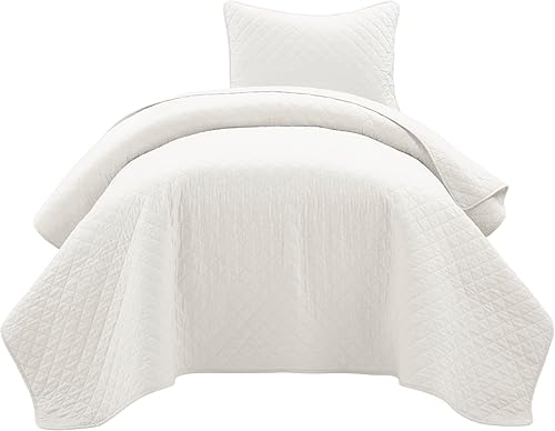 Vista 100 de Lush Decor Ava - Juego de colcha de 3 piezas con diseño de diamantes, tamaño King, color blanco