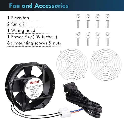 Miniatura 6 de Wathai Ventilador axial de CA 110V 120V gran flujo de aire de alta velocidad doble bola 6.772 in x 5.906 in x 2.008 in para proyectos de escape