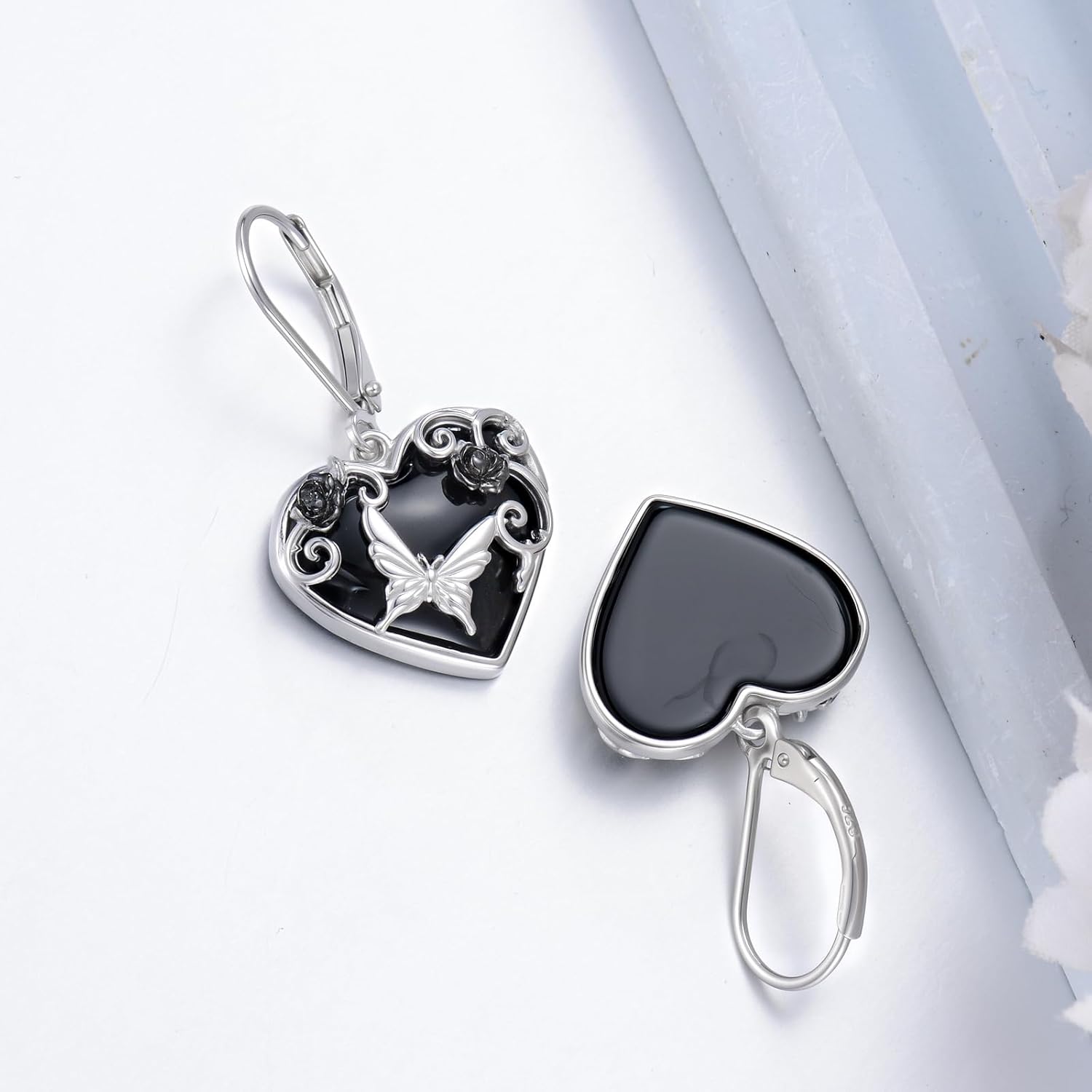 Snake/Hummingbird/Butterfly/Dragonfly Earrings Sterling Silver Black Obsidian Earrings Rose Dangle Earring Jewelry Gift for Women Halloween