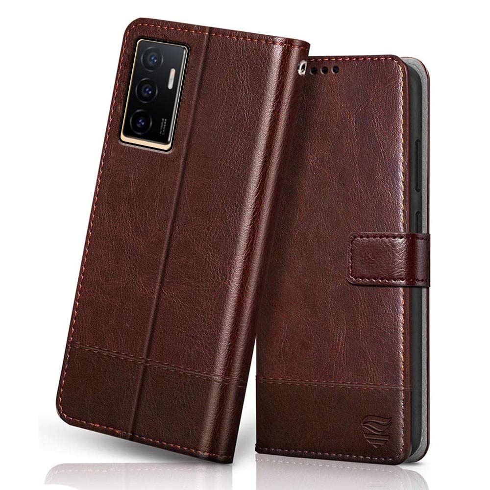 FLIPPED Vivo V23E 5G | Vivo Y75 4G Flip Back Cover Mobile Case Dual-Color Vegan Leather (Shock Proof | Hand Stitched Leather Finish | Card Pockets & Stand | Wallet Style Flip | Tan with Brown) (B09VDJDCPZ) Amazon Price History, Amazon Price Tracker