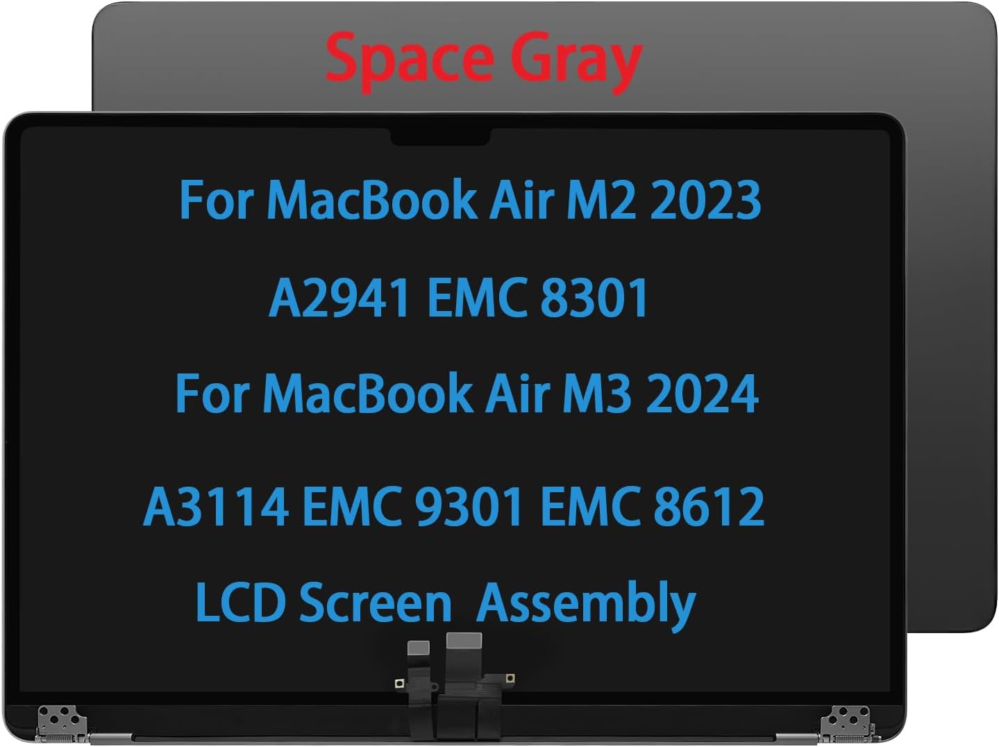 15" Screen Replacement for MacBook Air M3 A3114 EMC 9301 EMC 8612 M2 A2941 EMC 8301 2024 2023 LCD Complete Top Display Assembly (Space Gray)