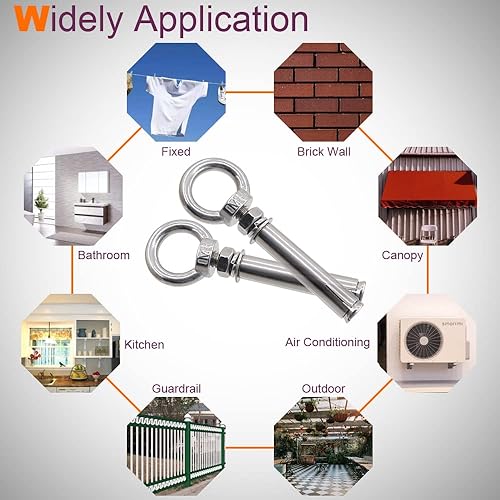 Miniatura 7 de Tornillo de expansión M8 x 3150in con anclaje de anillo de ojo cierre de perno de ojo interno de acero inoxidable 304 paquete de 5 unidades perno de