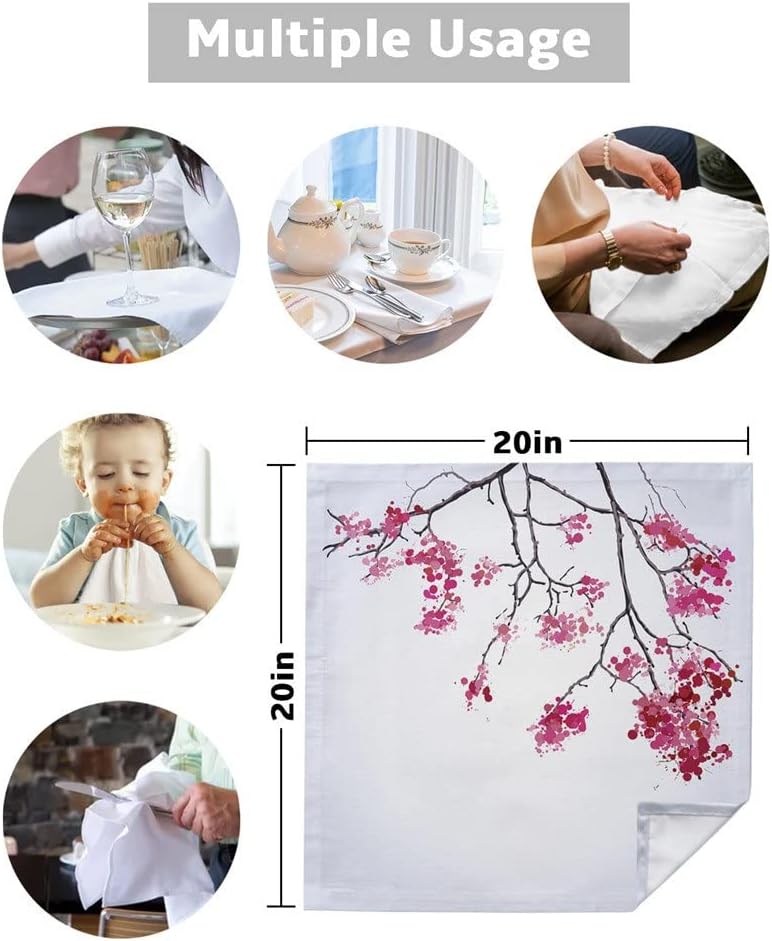 Plant Flower Branch Table Napkins Cloth Set Soft Handkerchief Wedding Decoration Banquet Dinner(8pcs)