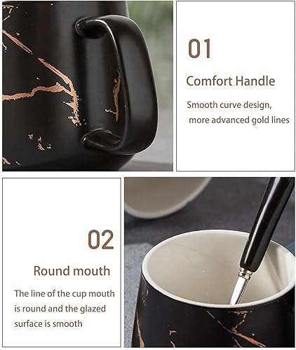Miniatura 3 de Taza de café de mármol de cerámica de 12 onzas, taza de té con tapa y cuchara para hombres y mujeres, aislada y antiquemaduras, apta para