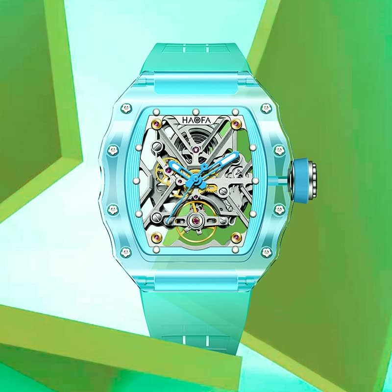 Miniatura 3 de Haofa Reloj mecánico automático de cristal para hombre, reloj hueco de colores de lujo, impermeable, luminoso, de cuerda automática, reloj para