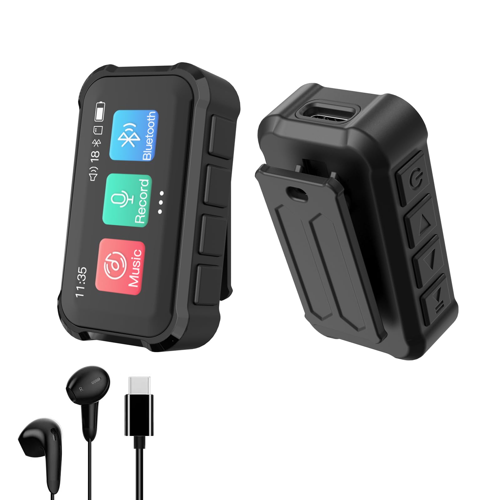 Pmjebe MP3 Player with Bluetooth, Portable Digital Lossless 32G Music Player with USB c Headphones, 1.47 in Full Touch Screen, Digital Voice Recorder,