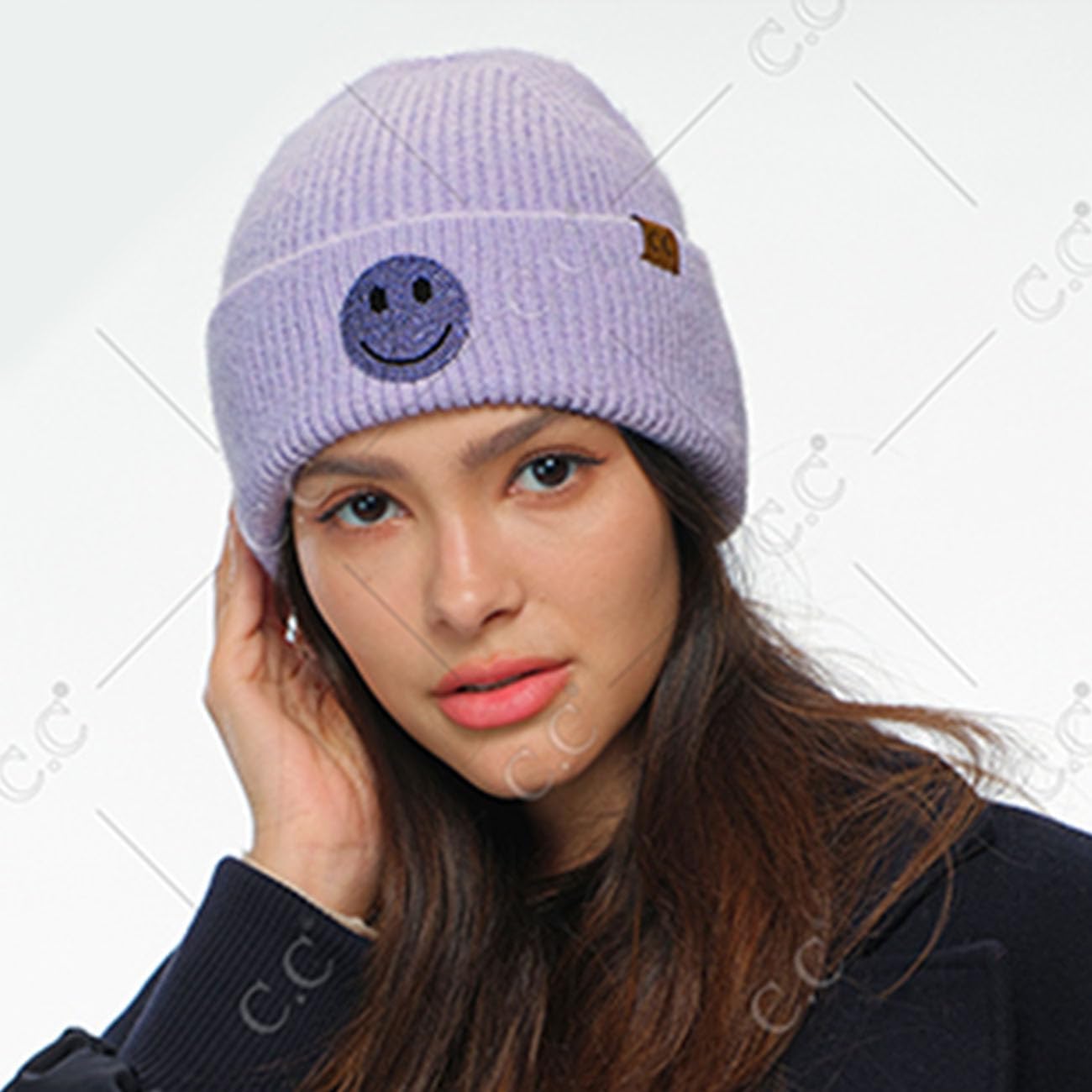 ScarvesMe Women Winter Soft Smile Face Rhinestone Ribbed Knit Beanie Hat