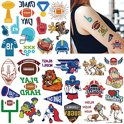 Temporary Tattoo, 60Pcs Fake Tattoos Designs, Waterproof Body Art Stickers, Fan Games Event Tattoo Decorations, Party Favors Scholl Reward Prizes Supplies For Boys Girls Women Men 10 Sheets Football #TOP1