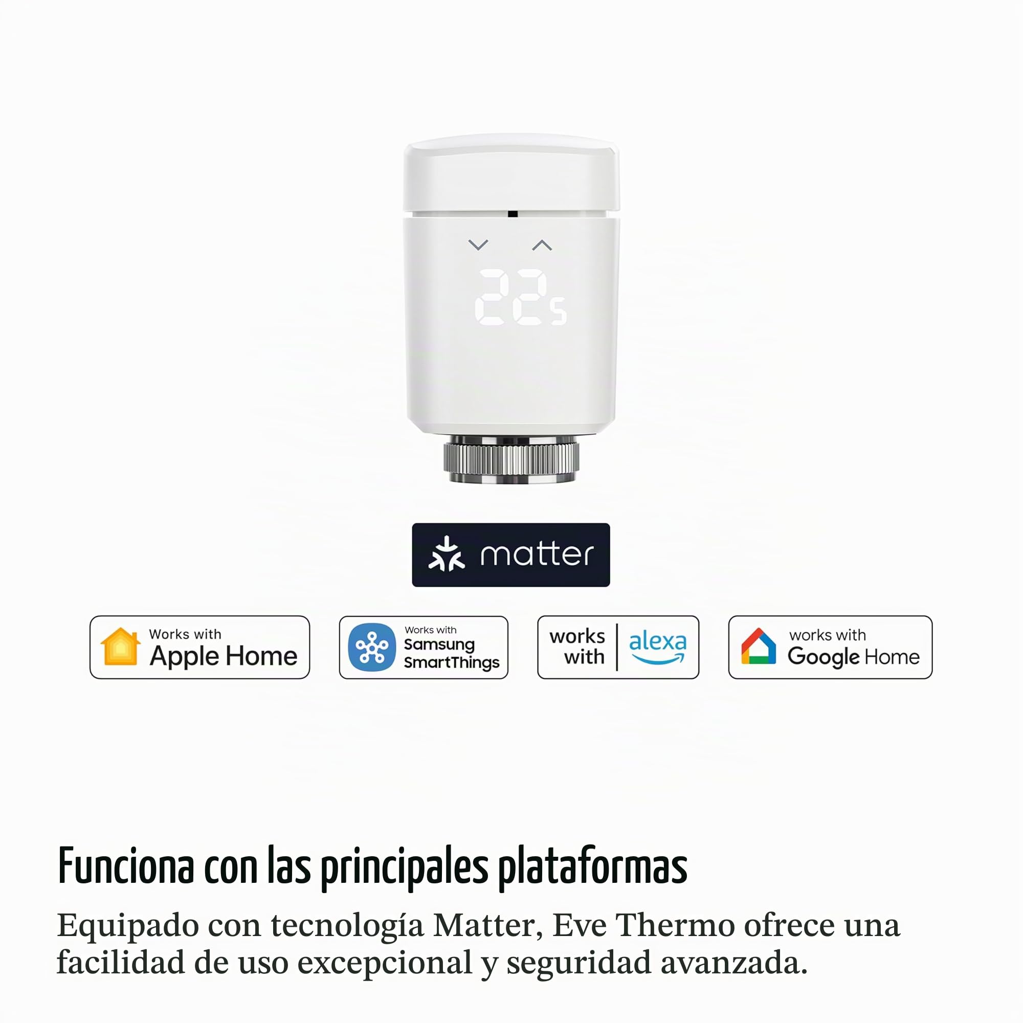 Eve Thermo (Matter, 4ª Gen) Lote de 4: Válvula termostática Inteligente para radiador, Control automático de Temperatura, Apple Home, Alexa, SmartThings, Google Home, req. Router de Borde Thread