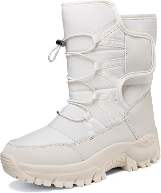 Frank Mully Womens Winter Boots Warm Comfortable Faux Fur Insulated Mid-Calf Boots Lace up Snow Boots Non Slip Combat Boots Waterproof