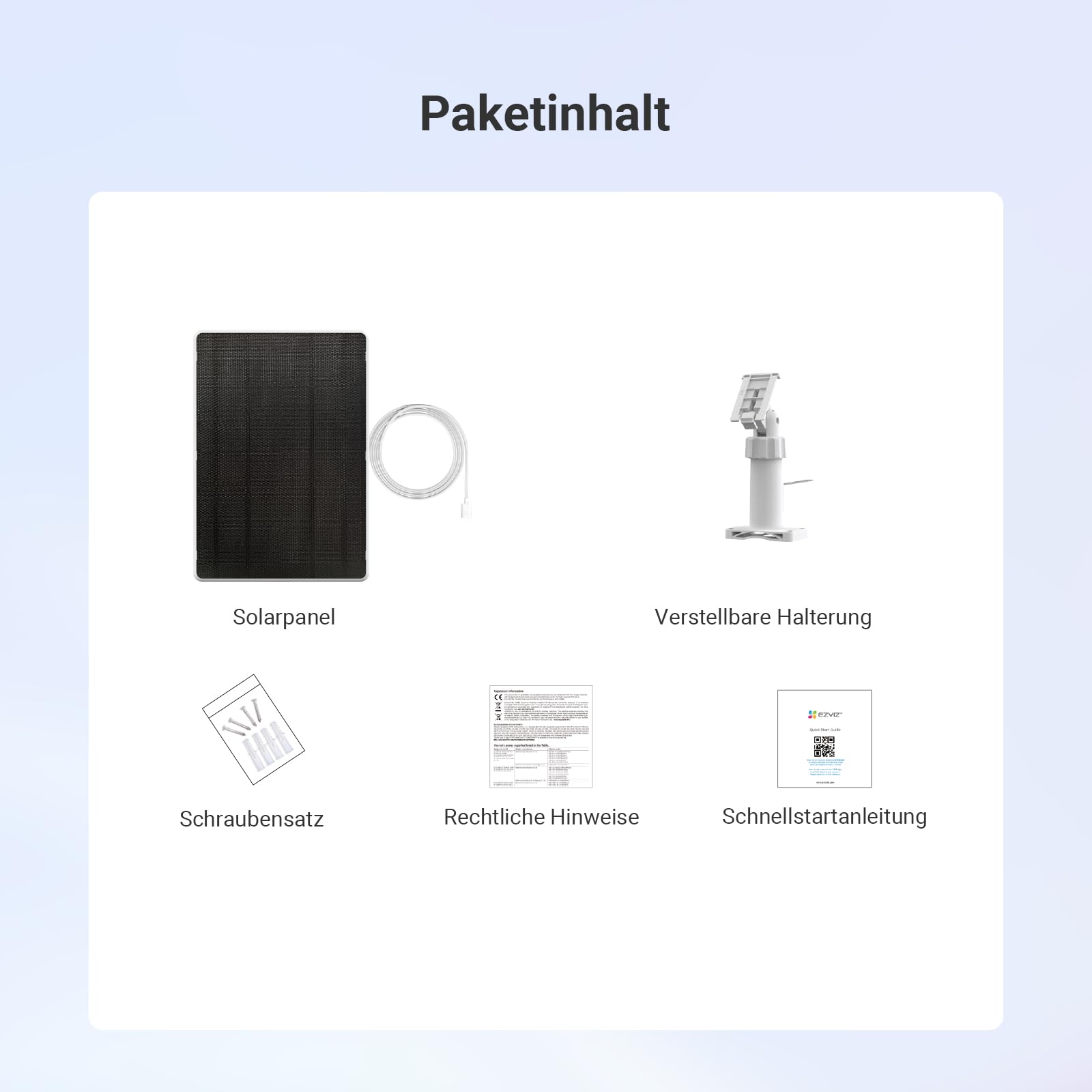 EZVIZ 5W Solarpanel mit Typ-C-Anschluss, Stromversorgung für Überwachungskamera Akku Solar, Wasserdicht, 360° Einstellbare Installation, Unterstützt Ständige Stromversorgung (mit 3 m Kabel)