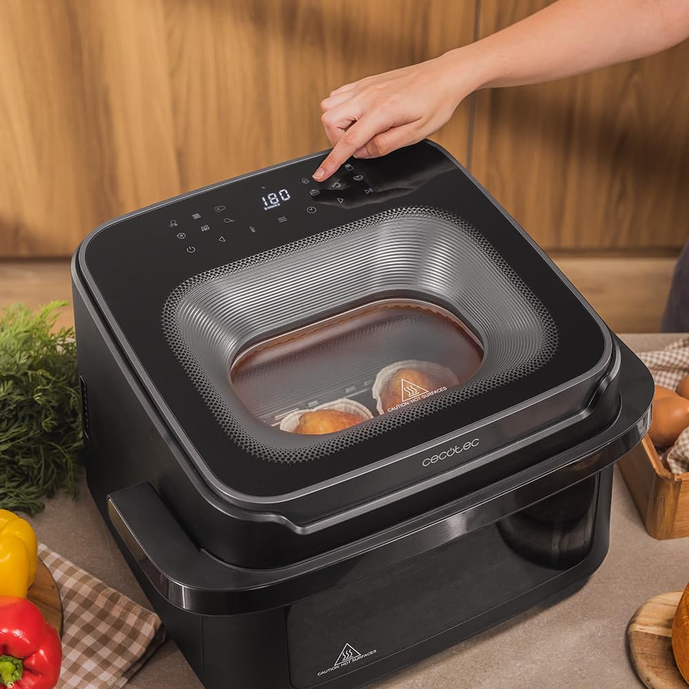 Cecotec Bezolejowa frytkownica powietrzna - Air Fryer 10L Cecofry Advance 10000 Full Vision. 2200W, ścianka działowa, 12 menu, okno przednie, żelazko do pizzy, Temp 40-200ºC, uchwyt na zimno dotyk