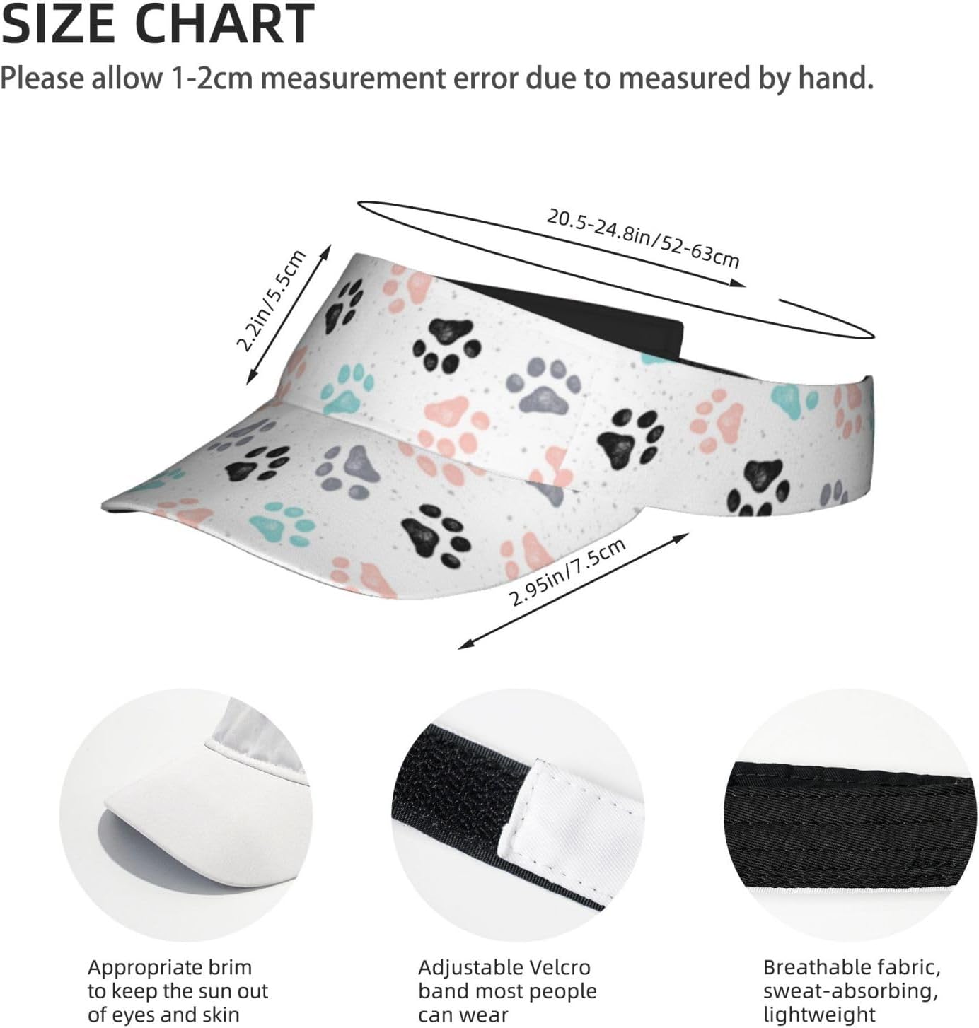 Cute Dog Paw Print Visor Hat, Fashion Sports Sun Visor Hat, Adjustable Golf Hats for Women Men - Image 4