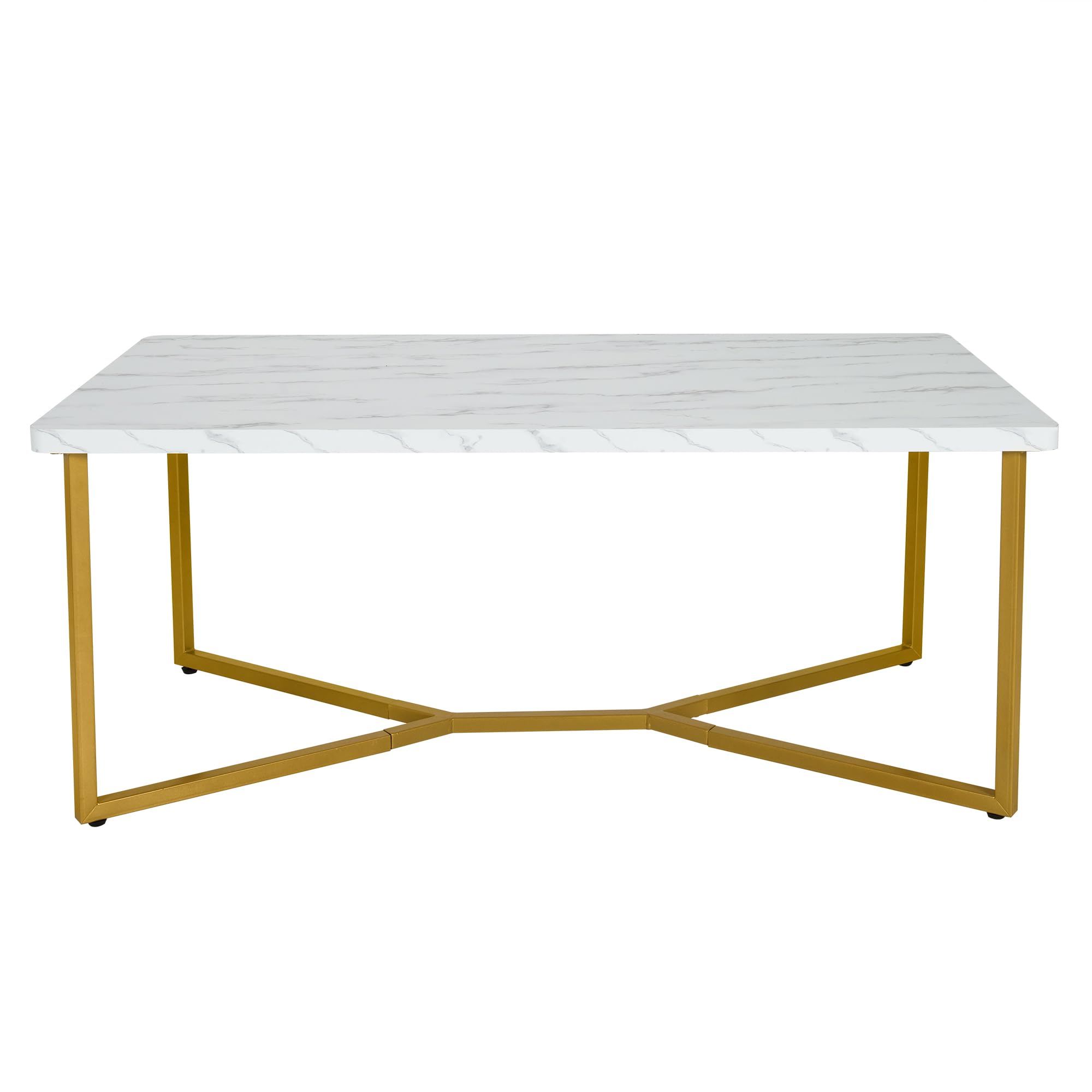 LIFEZEAL Tavolino da Salotto, Oro Bianco, con Effetto di Marmo, Tavolino da Caffè, Tavolino Basso da Divano, Moderno, Telaio in Acciaio, Max 95 kg, per Soggiorno, Montaggio Semplice, 107x60x45,5 cm