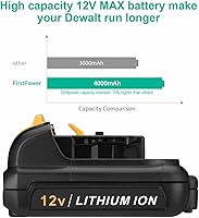 Vista 3 de FirstPower 12V 4.0Ah DCB120 Battery Replacement - Compatible with Dewalt 12V Lithium Ion Max Power Tools DCB120 DCB121 DCB127-2Packs
