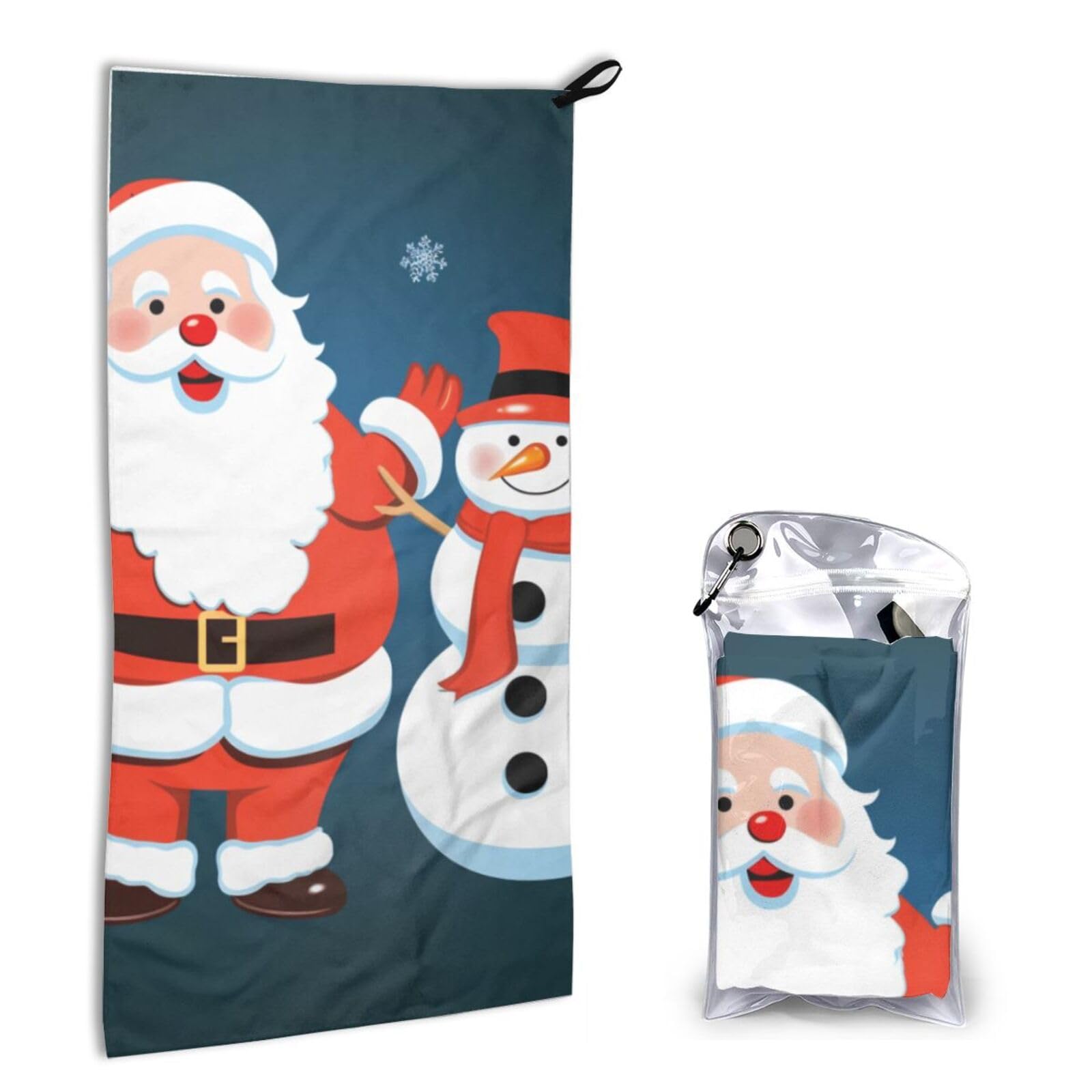 BWWHCCTI Quick Dry Hand Towel With Bag - Snowman Santa Printed Super Absorbent Face Cloth Microfiber Travel Sports Towels 40x80cm