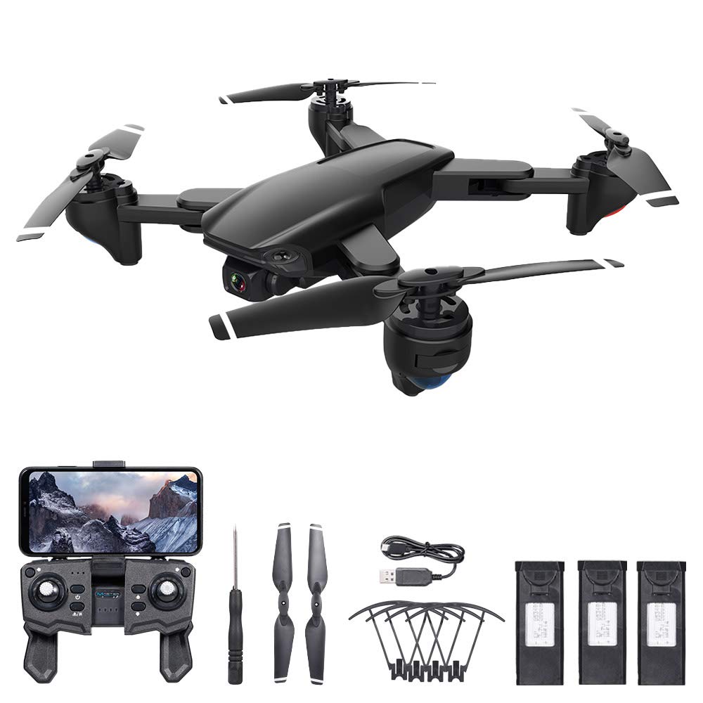 Drone RC, Sg701 Drone RC con Fotocamera 4K Doppia Fotocamera WiFi Drone quadricottero RC Pieghevole con Percorso di Volo Senza Testa con 3 batterie
