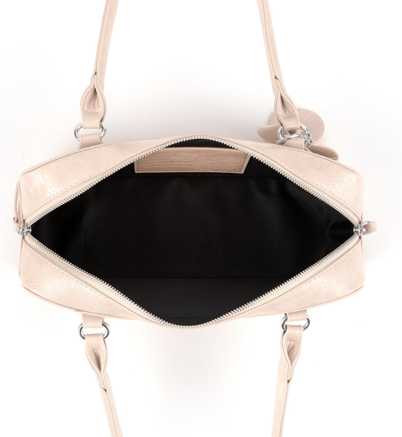 Stylish Crocodile Pattern Shoulder Bag, Rectangular East-West Handbag with Metal Charm, Available in Lime Green and Beige - Image 5