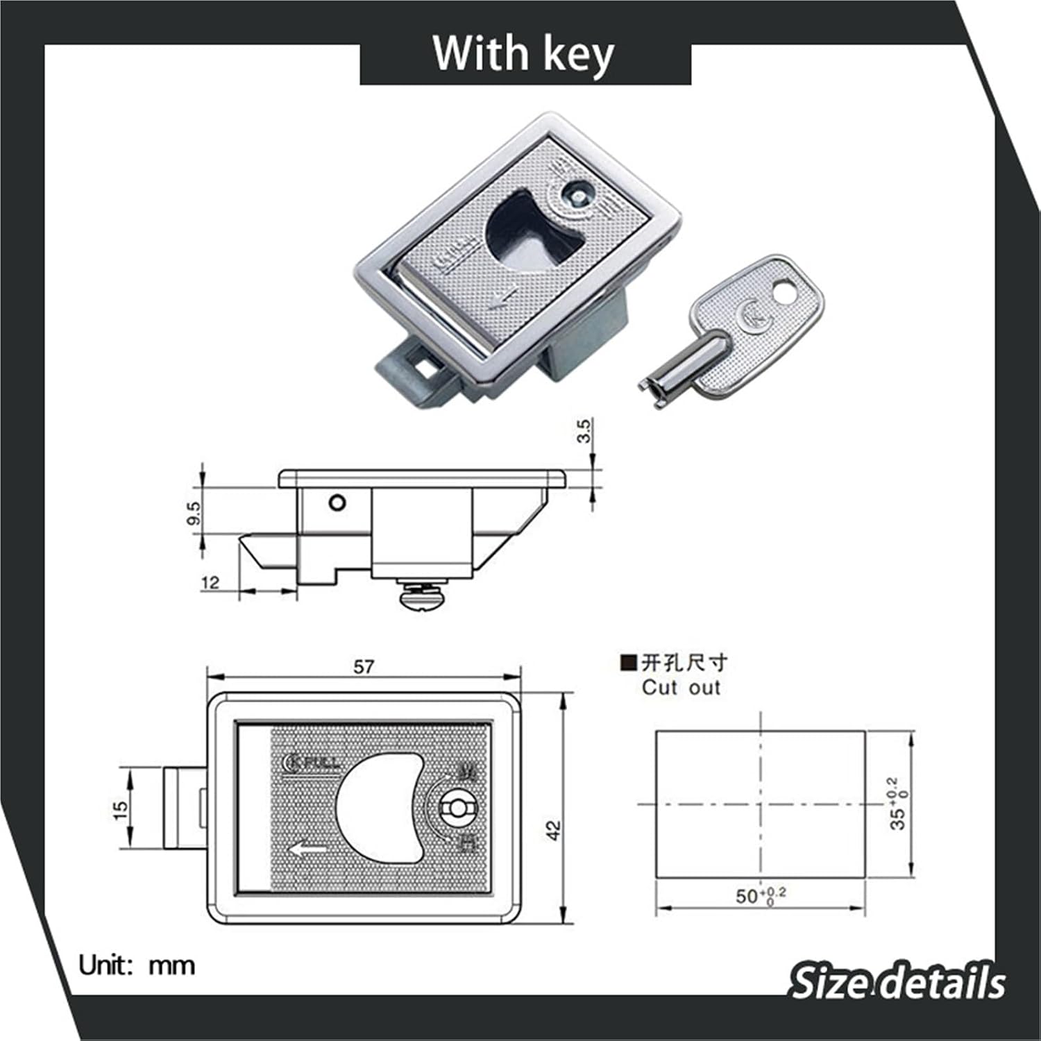Zinc Alloy Electrical Chassis Cabinet Doors Box Panels Lock 1Pcs(with Key)