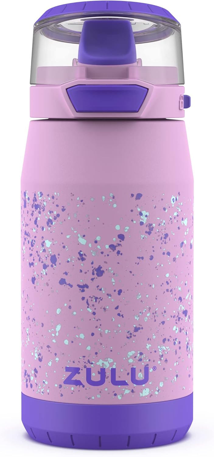 ZULU Flex Kids Stainless Steel Vacuum Insulated Water Bottle with Soft Straw, Leak-Proof Locking Lid and Soft Touch Carry Loop, BPA Free, Blue/Orange Speckle, 12oz: Home & Kitchen