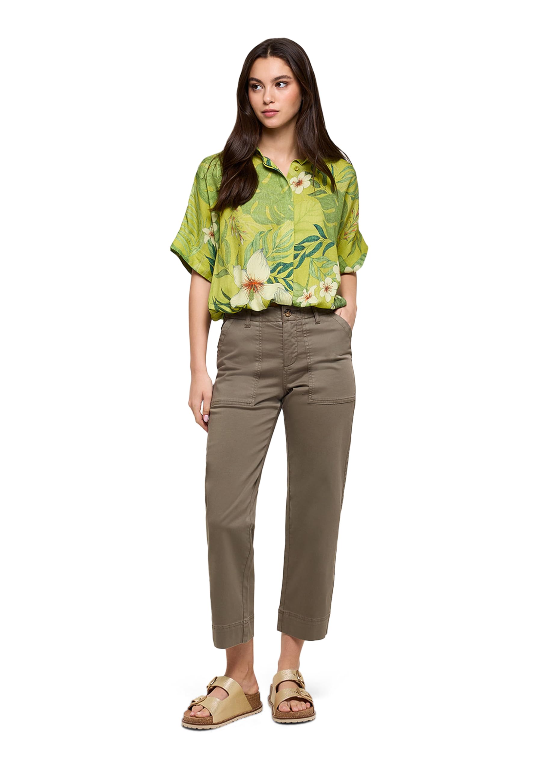 KOALA BAY | Leafiros | Camisa Mujer Verde Estampado Tropical | Blusa Manga Corta Fluida | Camiseta Botones Verano | Estilo Casual Fresco Moda