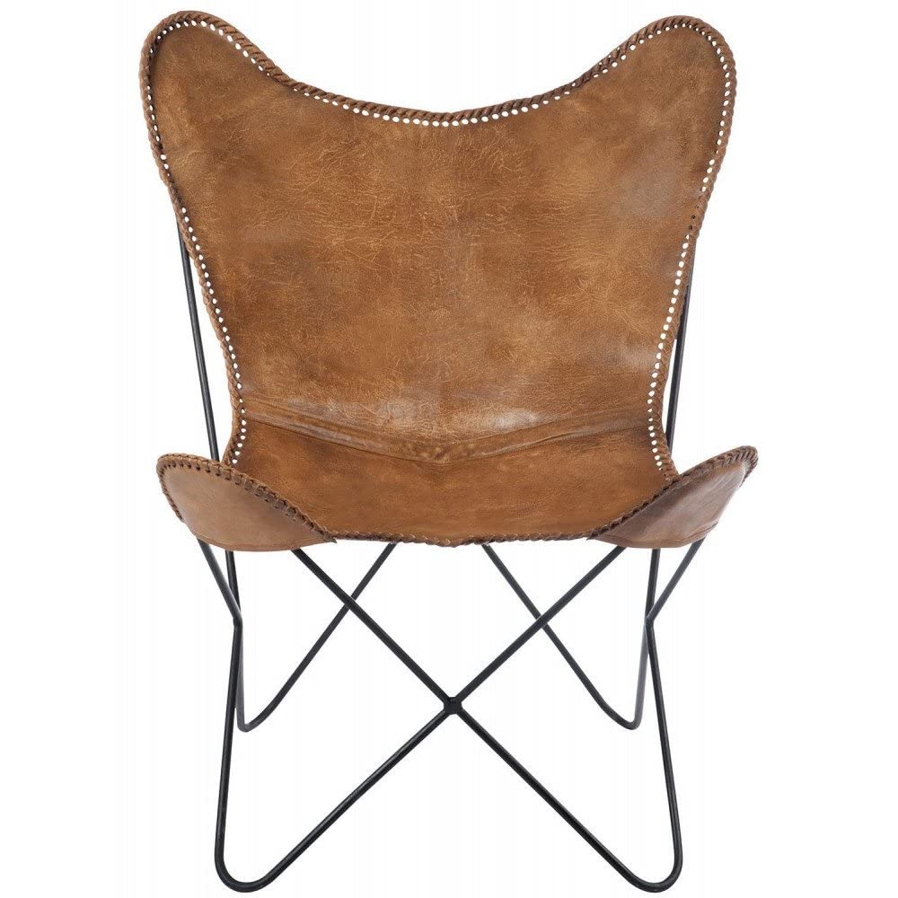 J-Line Chaise Lounge Cuir/Metal Cognac