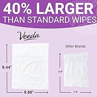 Vista 2 de Veeda Natural Cotton Body Wipes for Adults - 300 Count, Hypoallergenic & pH Balanced Wet Wipes - Unscented Personal Cleansing Wipes Safe for