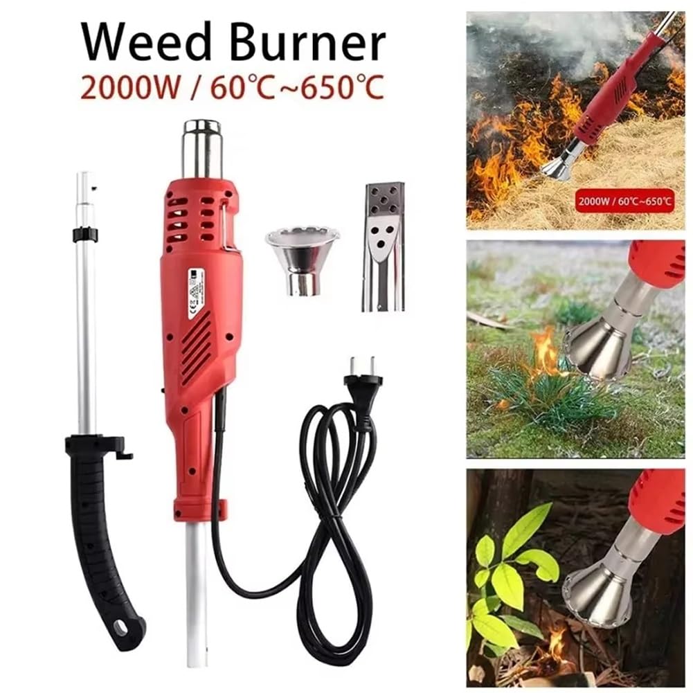 Bruciatore elettrico for erba, bruciatore termico elettrico for erbacce da 2000 W, diserbante a fiamma da 500 l/min e soffiatore d'aria for barbecue con 2 ugelli, diserbante da 60-650 °C for giardino
