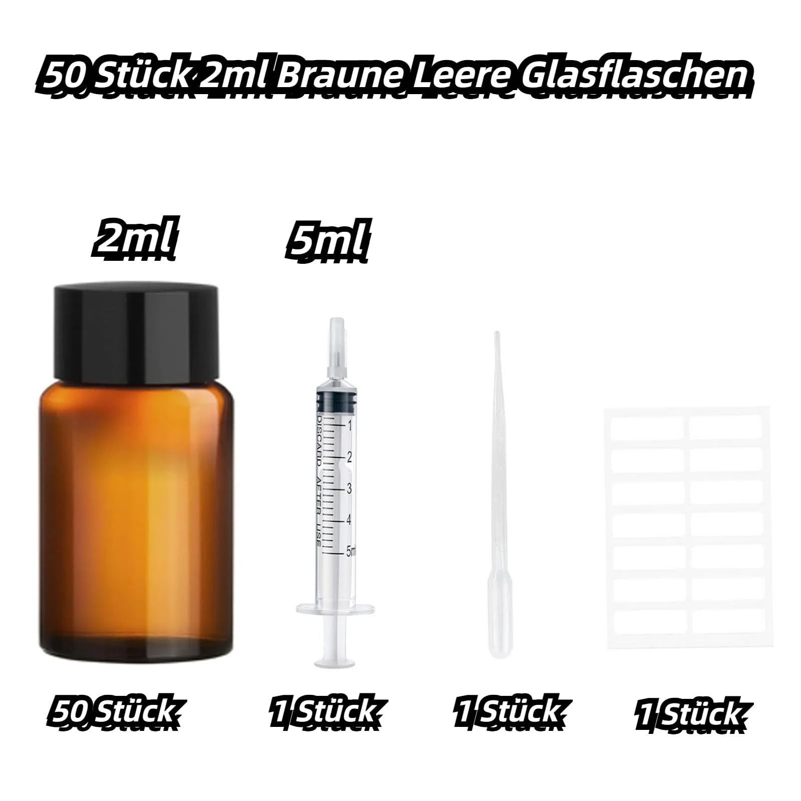 Ambar Frasco Cuentagotas Cristal 2ml 50 Piezas, Recipientes Aceites Esenciales, Mini Botellas Perfume