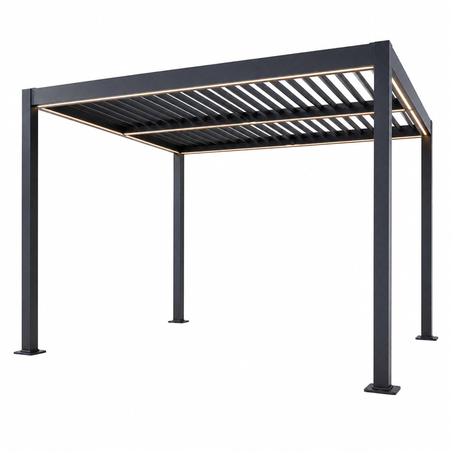 Pergola Bioclimatique CORFU LED 300 cm Noir Aluminium Lames Orientables