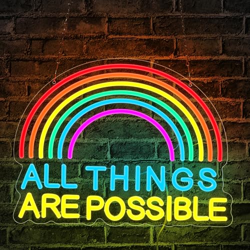 Image of ALL THINGS ARE POSSIBLE Neon Lights, LED Neon Signs for Wall Decor, Rainbow Neon Light Sign Neon Room Decor,USB Night Lights for Bedrooms,Bookshops,Libraries, Classrooms,Florists, Parties, Holiday Gifts(16.5*12.6in)