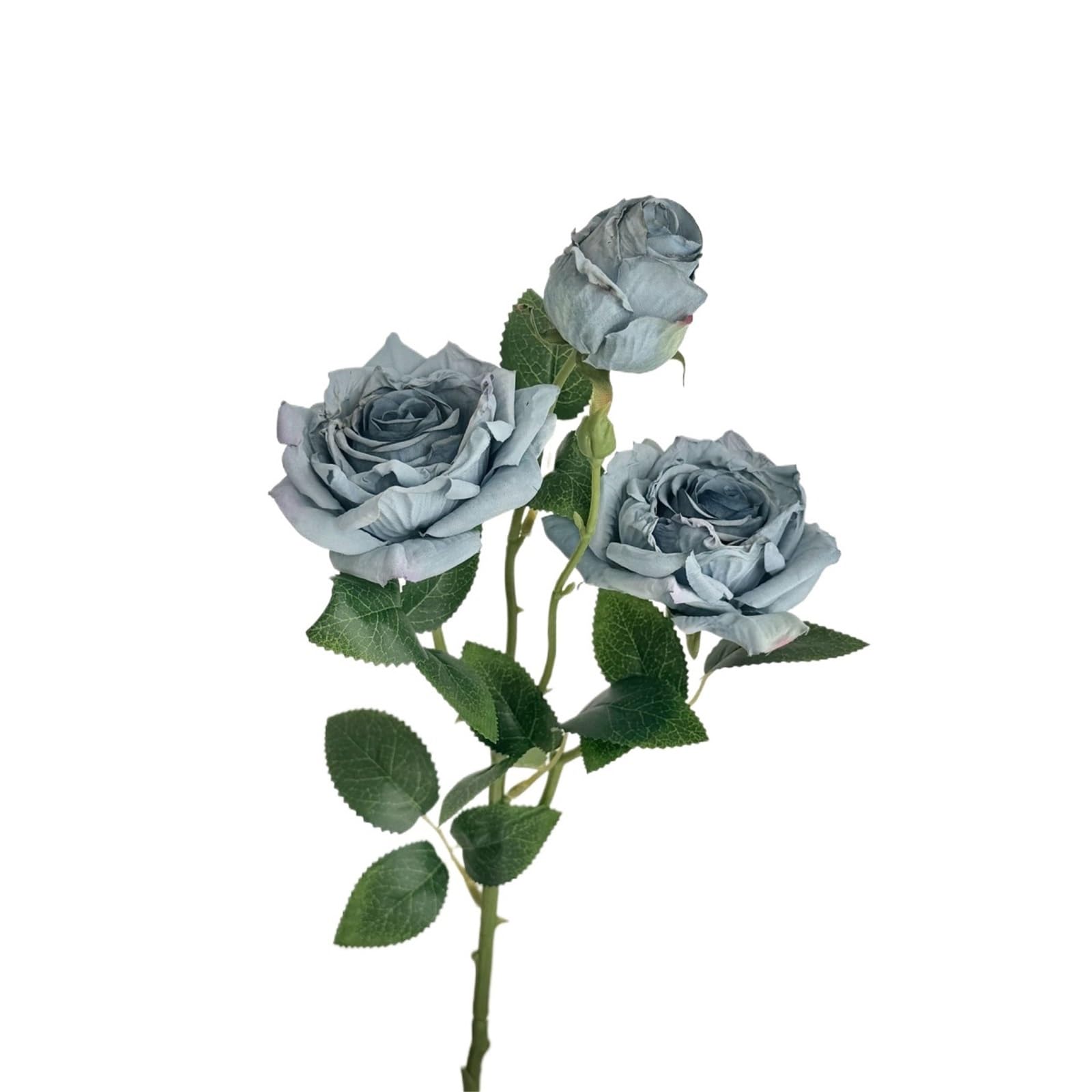 WLH Alexanders 3Heads Roses Wedding Bouquet Real Touch Artificial Flowers For Home Decor Flower Arrangement Centerpieces faux flower(Blu)