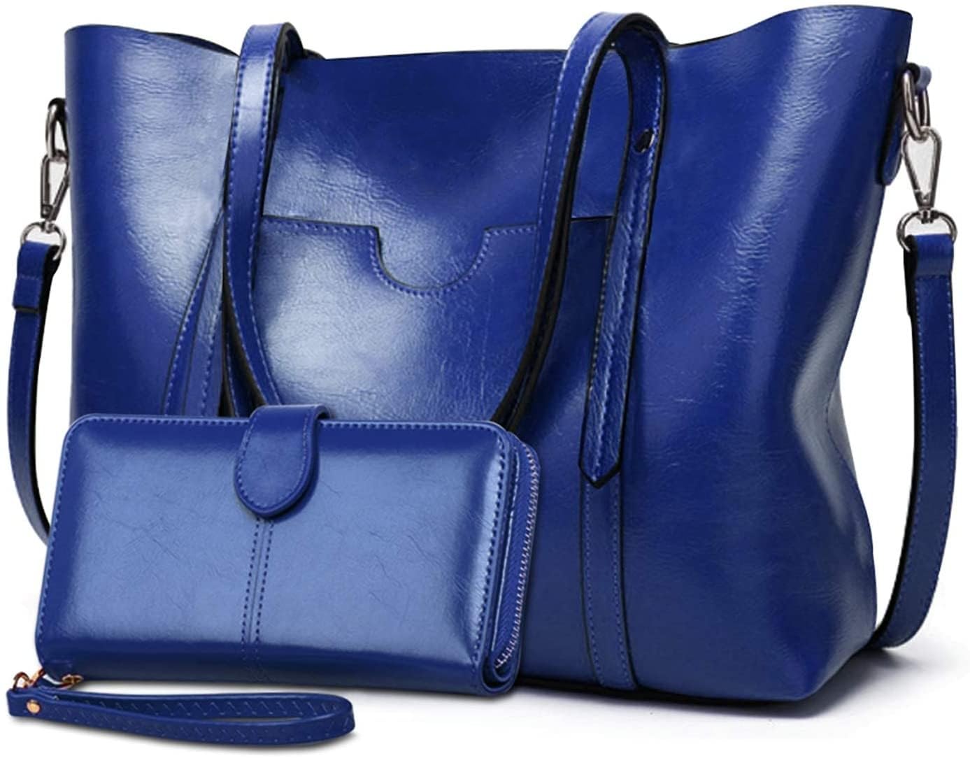 Purses and Handbags for Women Large Shoulder Tote Satchel Purse Work Bags with Matching Wallet (Blue)