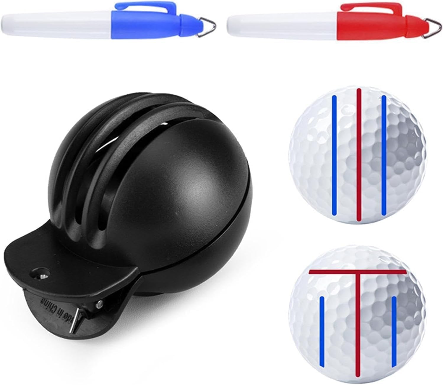 Yjemle Fade-Resistant Golf Ball Liner, 1 Alignment Tool with 2 Golf Ball Stamp Markers, Advanced Design Ball Marking Tool | Golf Ball Alignment with Effortless Marking for Golf On-Course Accessories