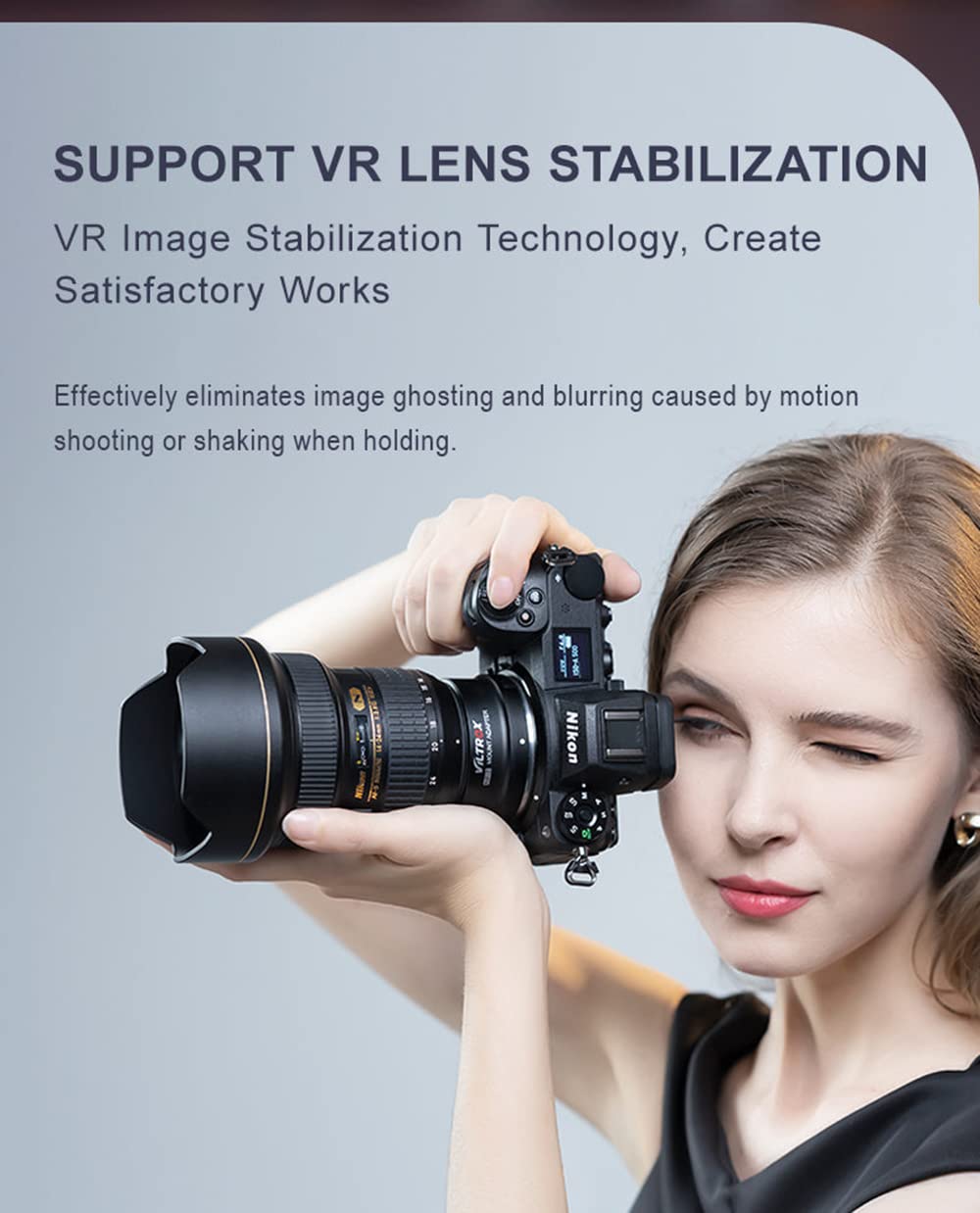 VILTROX Adaptador de lente NF-Z para lente NIkon F-mount a Z Mount Z50 Z6 Z7 II Cámara (enfoque automático, transmisión EXIF, soporte de estabilización de lente VR)