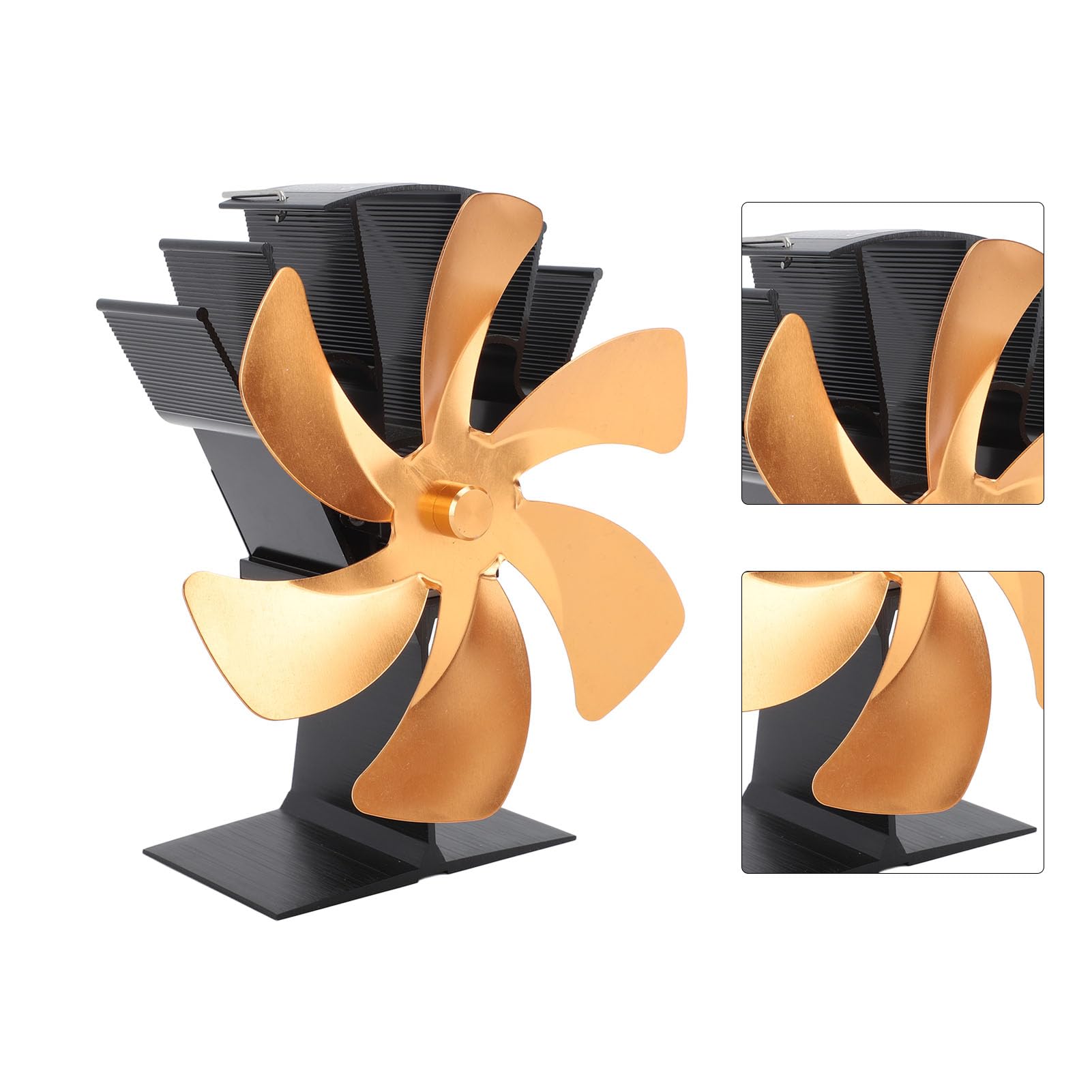 Jiawu Ventilatore per Stufa a Legna, Ventilatore Termico Alimentato a Calore a 6 Pale Circolazione Efficiente, Superiore per Stufa in Lega di Alluminio Silenzioso con Design della Maniglia per (GOLD)