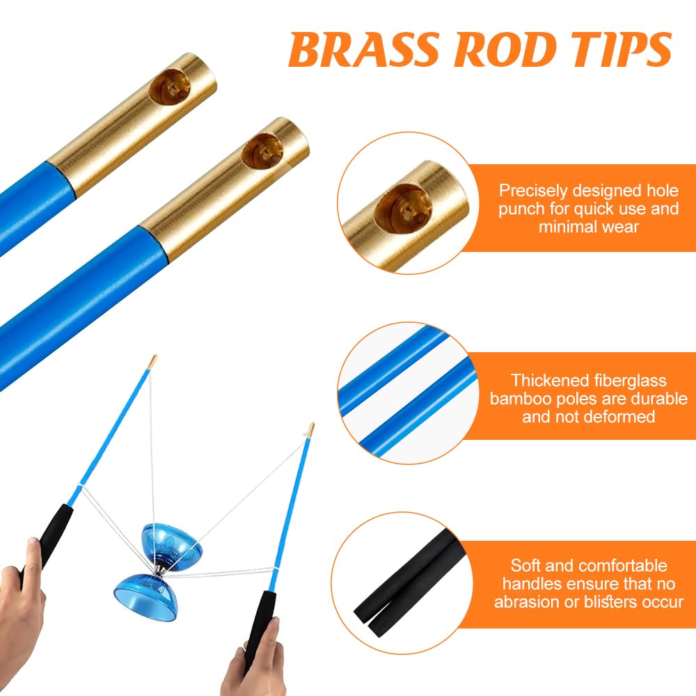 Diabolo, LED Diabolo Roulement à Billes, Kit de Jonglerie Triple Roulement avec 2 Paires de Baguettes à Main + 4 Kits de Cordes de Rechange, pour Débutants Professionnels, Bleu
