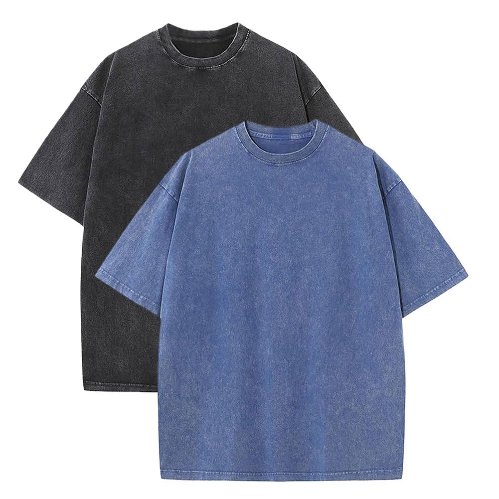 Botong Men's Black+Blue Oversized Workout Shirts For Wo Vintage Heavyweight T Shirts For Casual Loose Pump Covers Gym 5XL