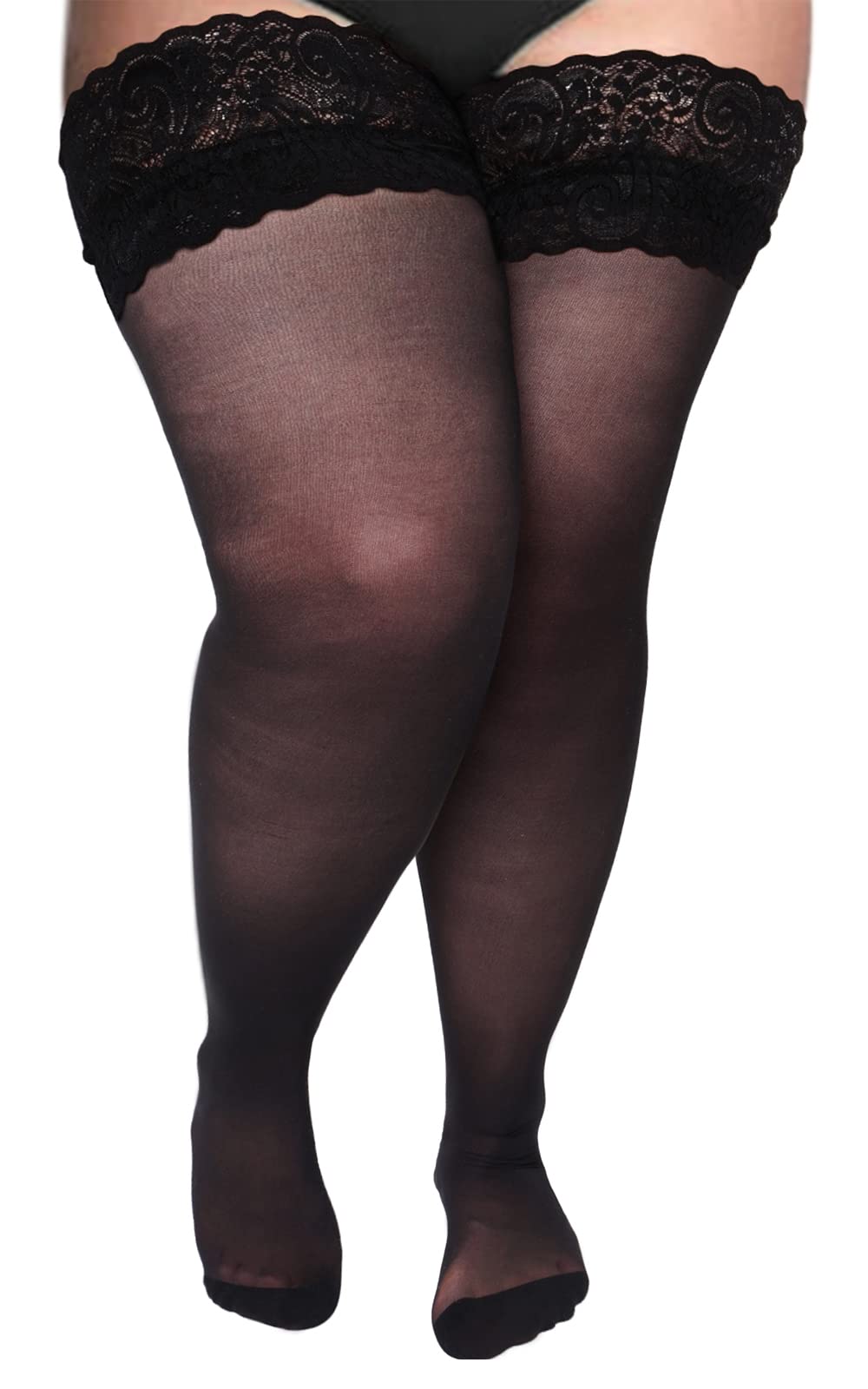 Plus Size Womens Thigh High Stockings for Thick Thighs- 20D Lace Extra Long Stay Up Over Knee High Stockings for Wide Thigh