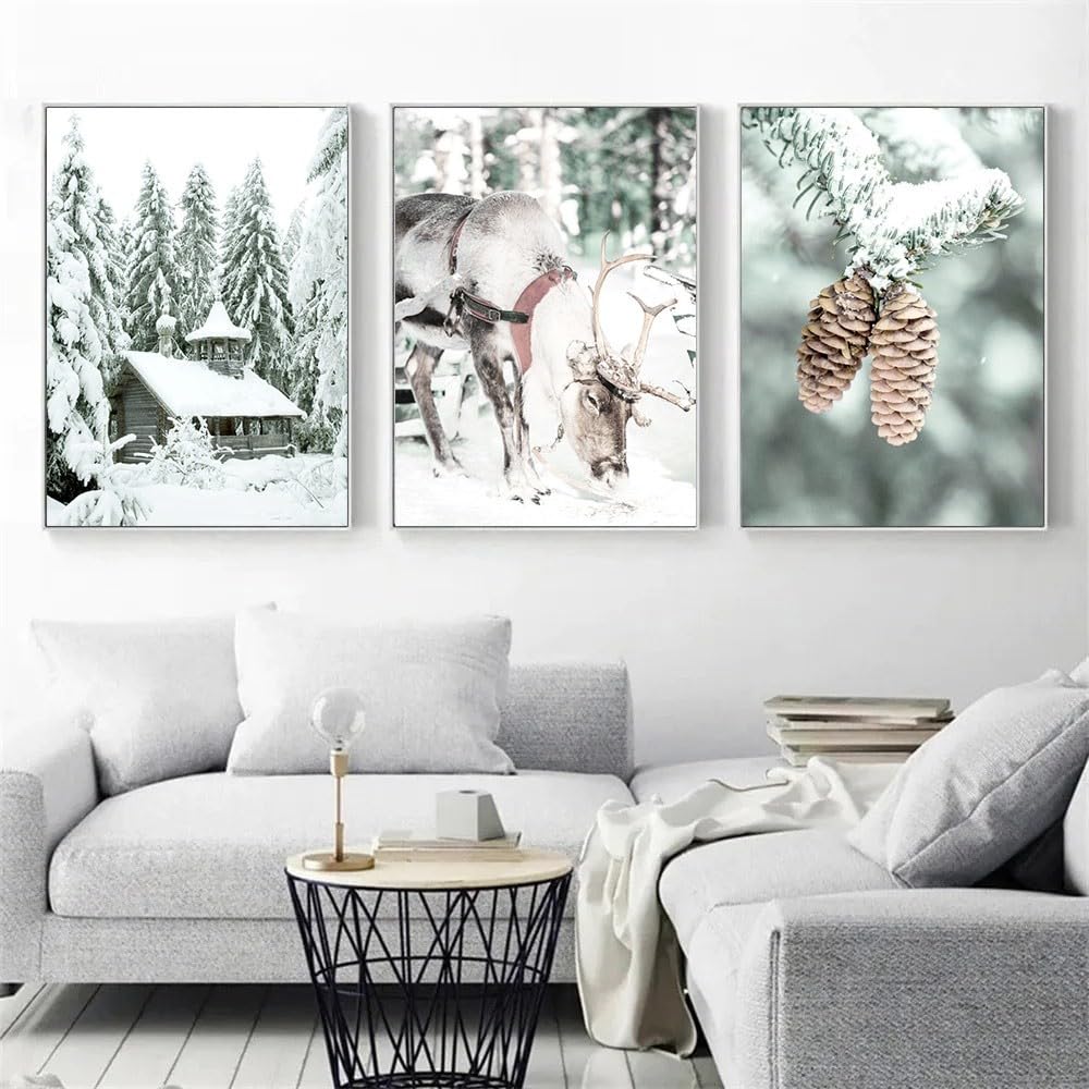 WBYZAC Botanical Posters-Snow Forest Wall Art Canvas Poster Winter Landscape Print Painting House Posters Nordic Wall Pictures Living Room Bedroom Kitchen Home Decor-60 * 70cm*3PCS (No Frame)