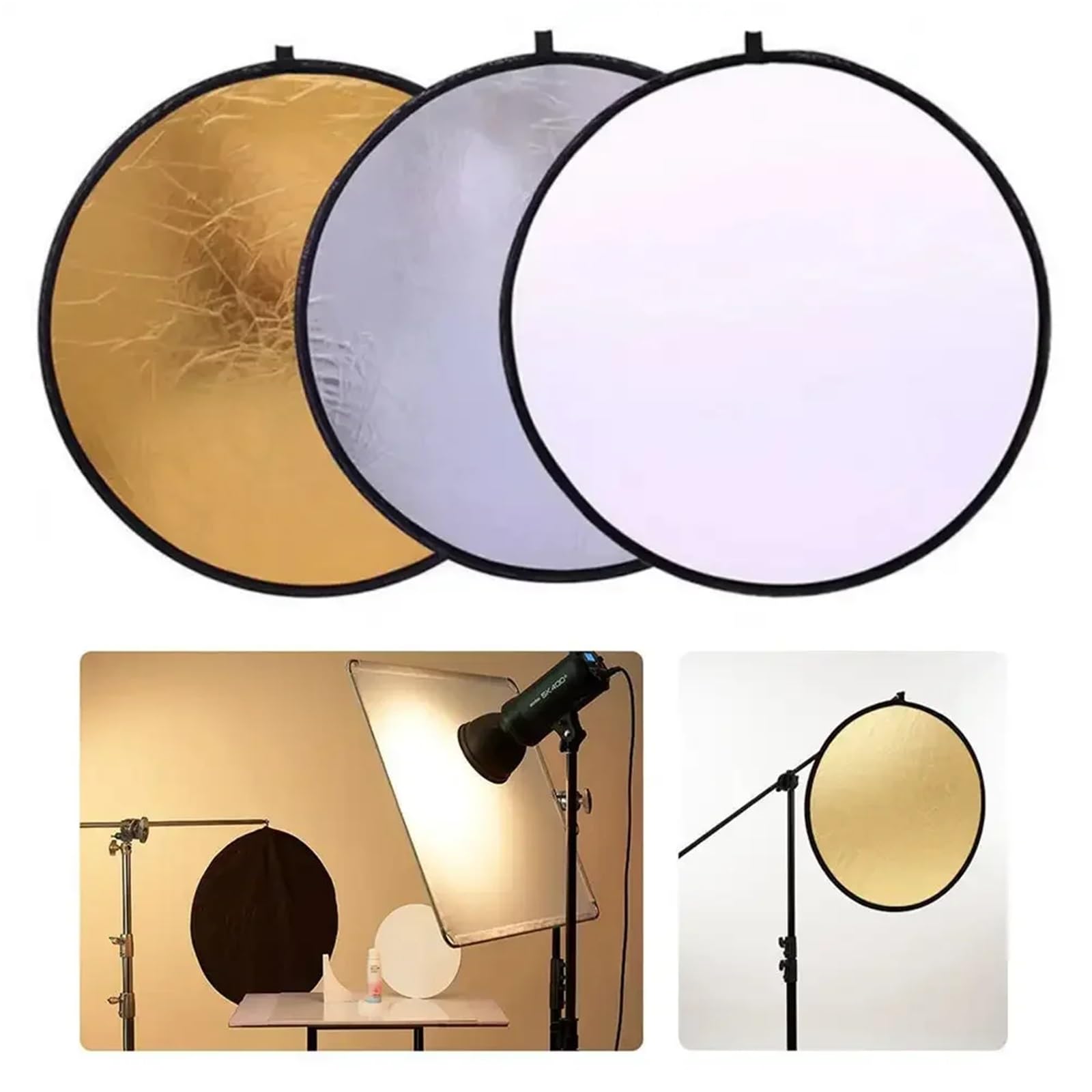 Reflector de luz, Reflector de fotografía portátil Plegable luz Suave Redondo 2 en 1, 5 en 1 Varios tamaños(2 in 1-110cm)
