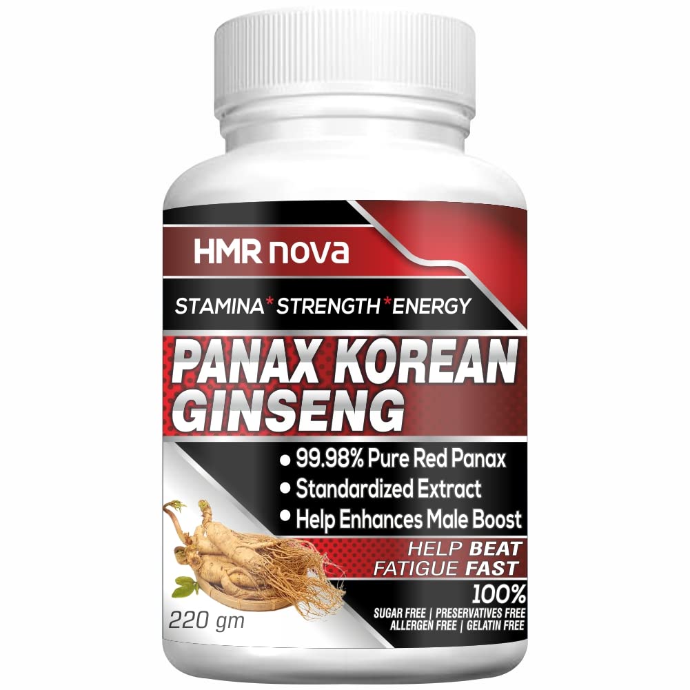 Ginseng Powder, Panax Korean Red Ginseng Standardized Organic Root Extract With Ginkgo Biloba, And Bioperine As Dietary Supplement To Boost Energy- 220 GM (Pack 1)