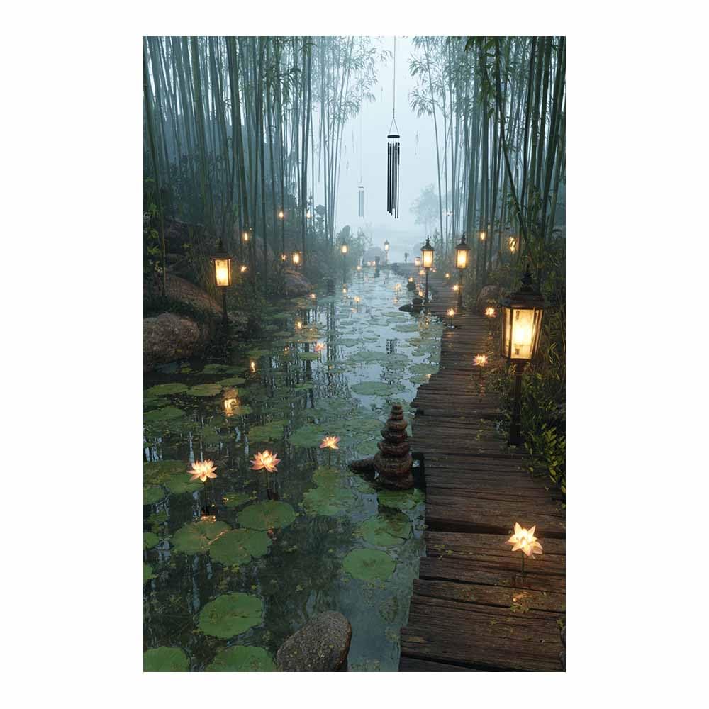 HOQIU Natural scenery wall art Bamboo Lantern Path decorative painting, wall art, for Living Room Bathroom Bedroom Kitchen Decoration.(Multicolor)-30x40cm Unframed