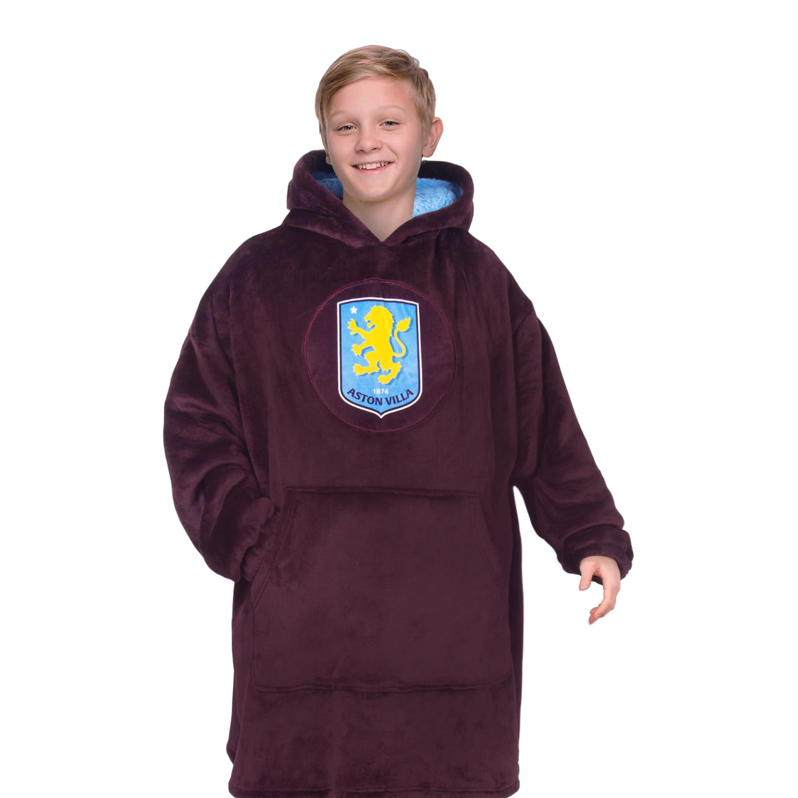 Aston Villa Kids Oversized Hoodie Blanket - Official Football Gift, Claret, Size 10-14 Years