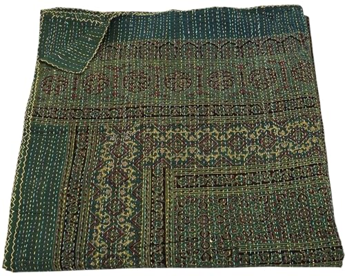 Arprani Handgefertigte Vintage-Kantha-Steppdecke, indische Baumwoll-Patchwork-Tagesdecke, wendbar, handgefertigte Decke für Bett & Couch
